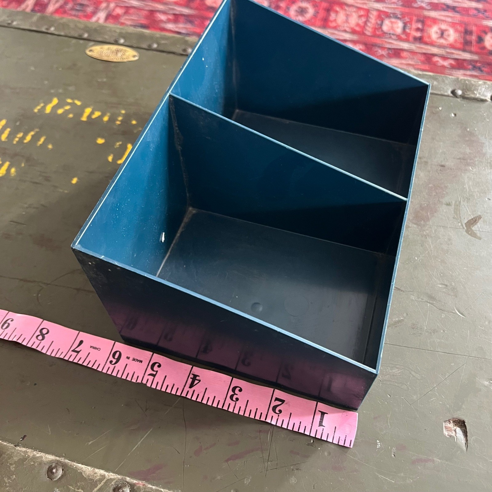 Vintage MCM Plastic Desk Organizer – 2 Compartment Bin –Made in Canada –Blue