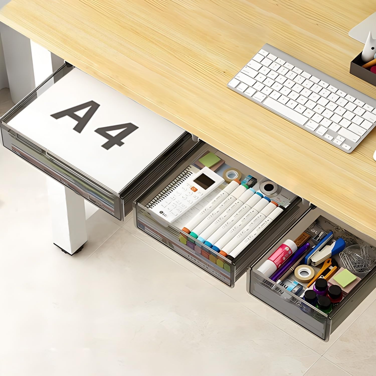 Under Desk Table Drawer Storage Organizer,3 Pack Large & Medium & Small Slide…