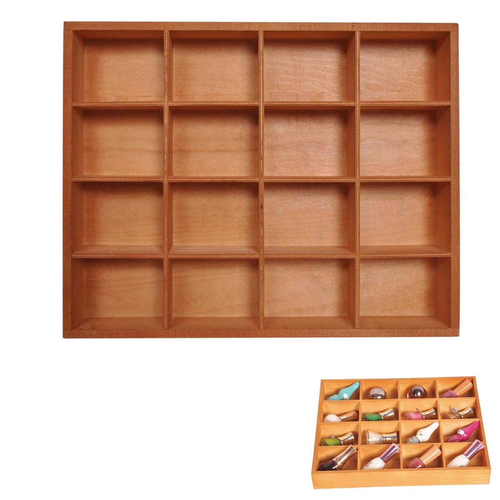 1Pc Wooden Drawer Organizer,16 Compartments Divided 13.4″ x 10.6″ x 2″, Brown