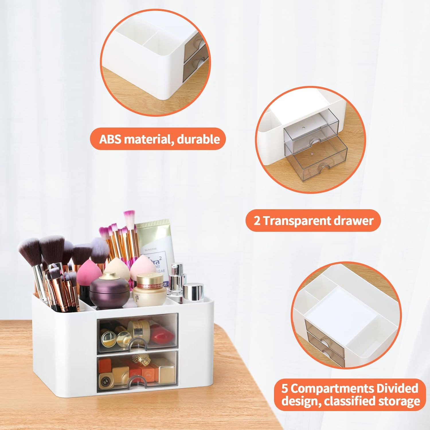 Desk Organizer with 2 Drawer, Plastic Desktop Pen Pencil Card Holder Storage Box