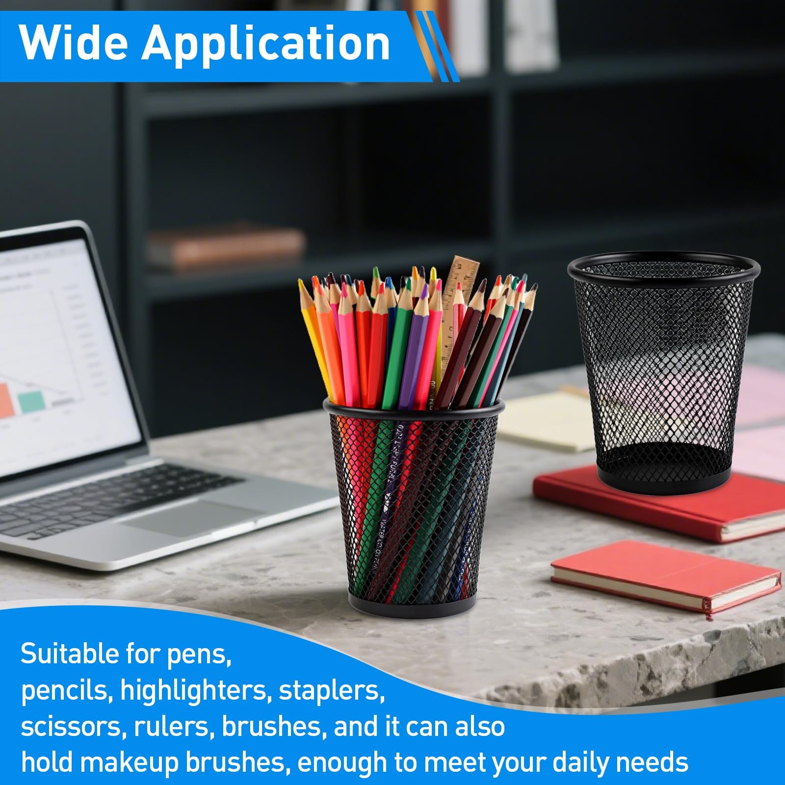 Pencil Holder 2 Pack, Black Mesh Desk Pen Holders, Premium Metal Pen Cup Hold…