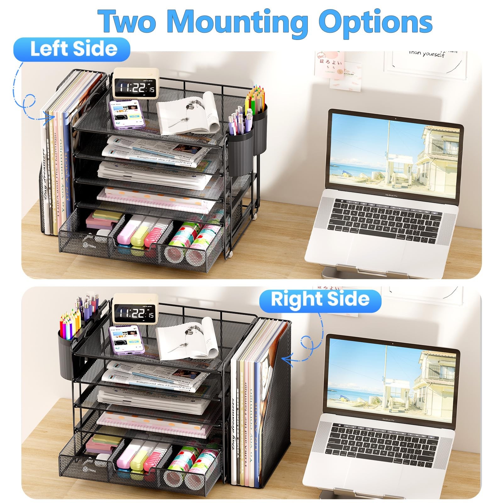 Desk Organizer, 5-Tier Desktop File Organizer with Drawer and Pen Holders, Of…