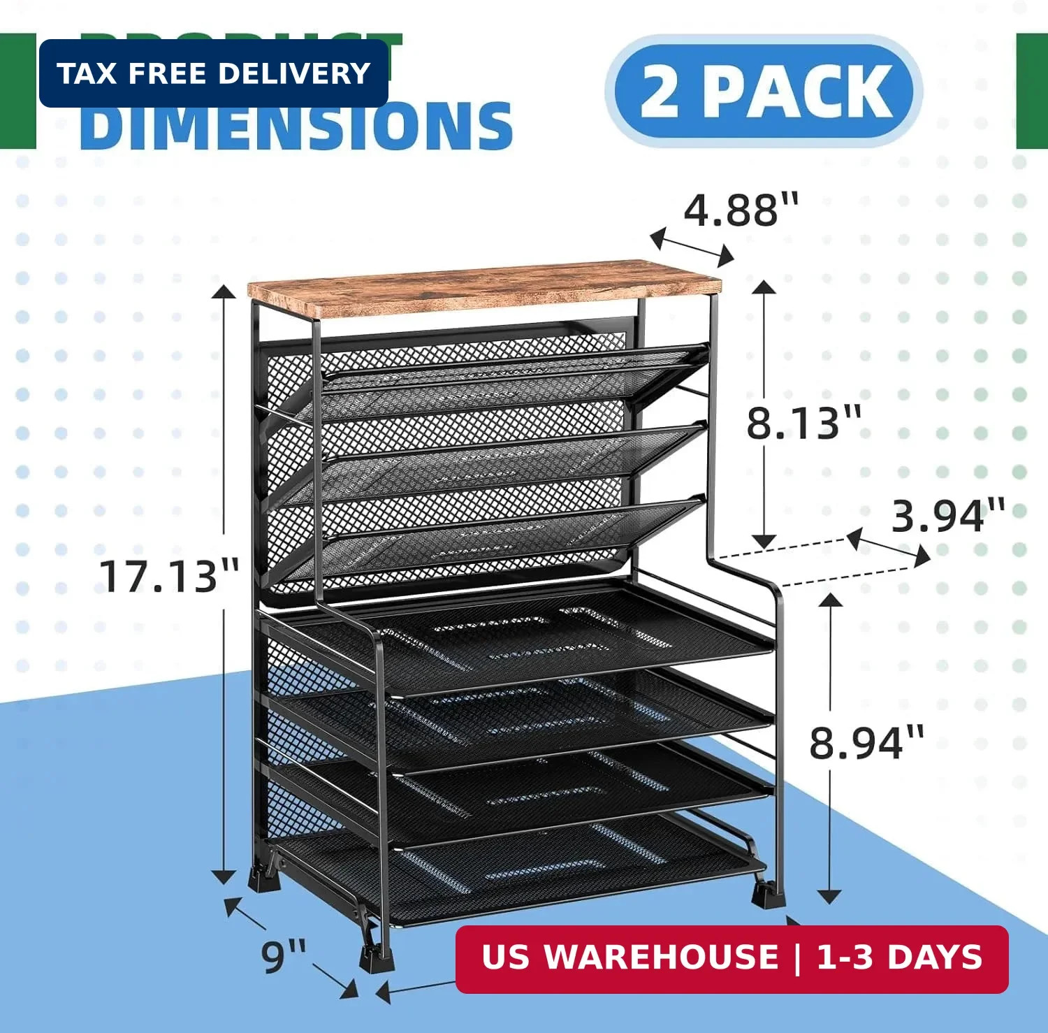 Simple Trending 8-Tier Desk File Organizer for Office, Home or School, Black