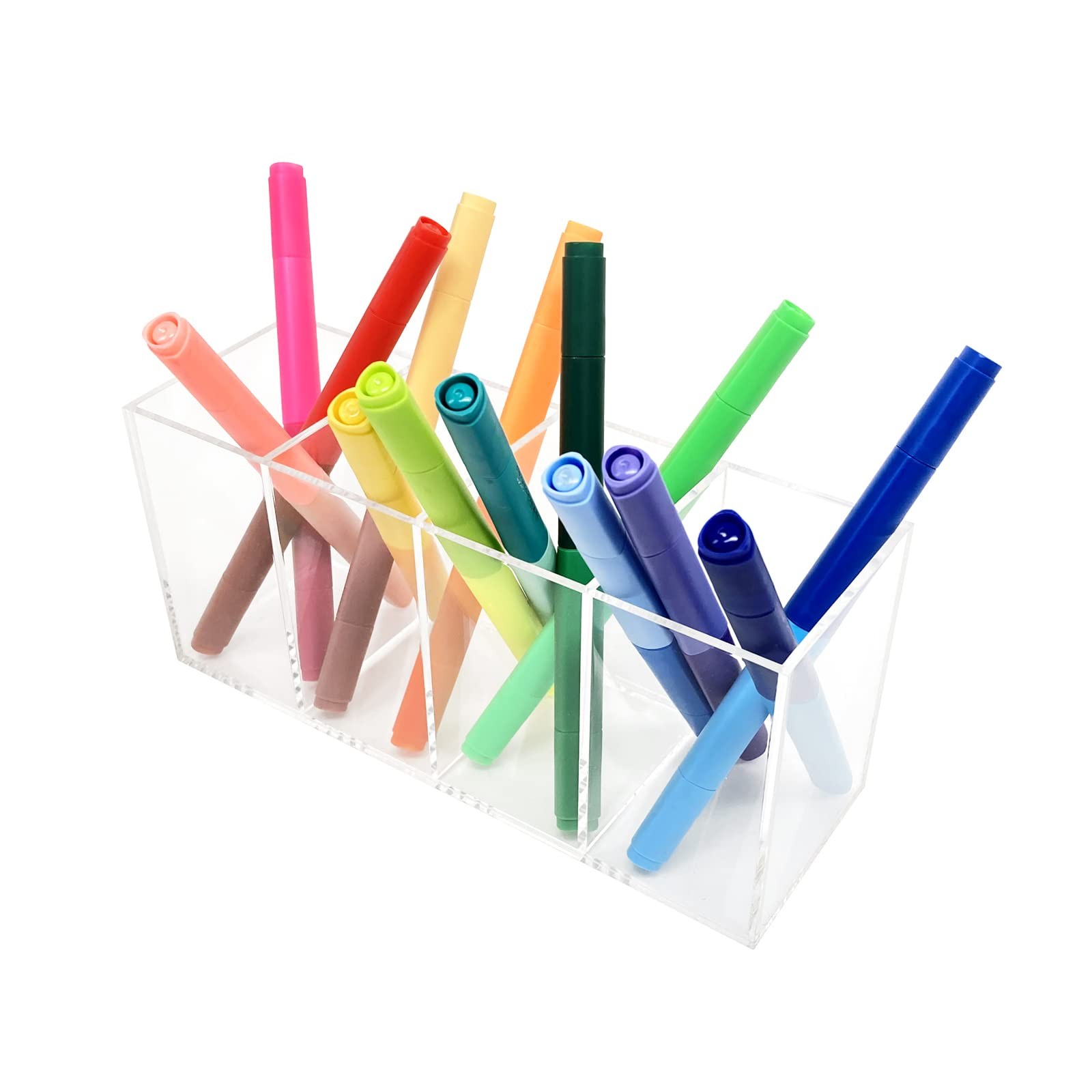 HSYMQ Acrylic Pen Holder 4 Compartments Clear Pencil Transparent