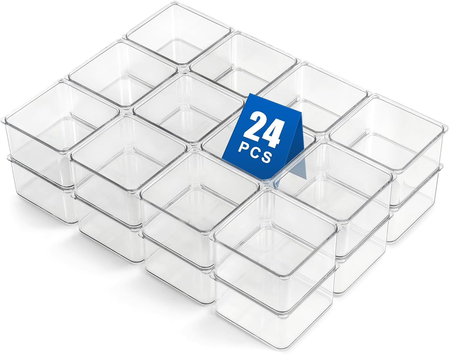 Hudgan 24 Pcs Small Drawer Organizer BinsSet, Stackable Drawer Divider Trays for