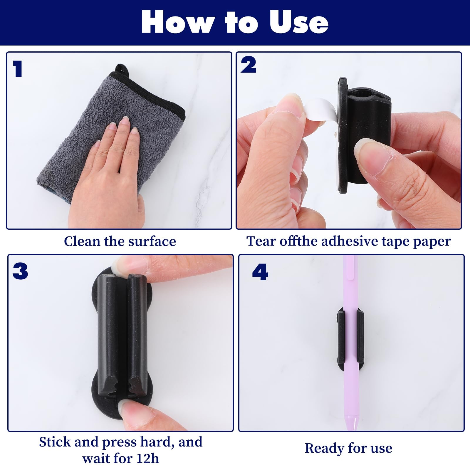 6 Pcs Adhesive Pen Holder for Wall, Sticky Silicone Desk Pencil Holder Marker…