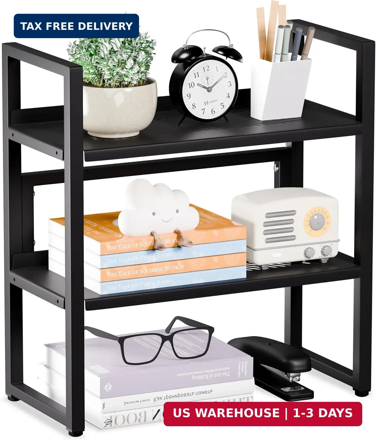 Brakki Desk Shelf Organizer, 2-Tier Desktop Bookshelf, Small Office Shelf | Adju