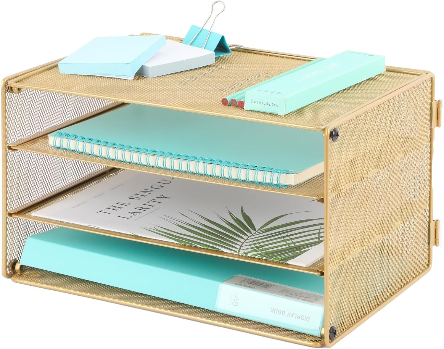 Elegant Gold 3 Tier Mesh Desk Organizer for Effortless Document Management