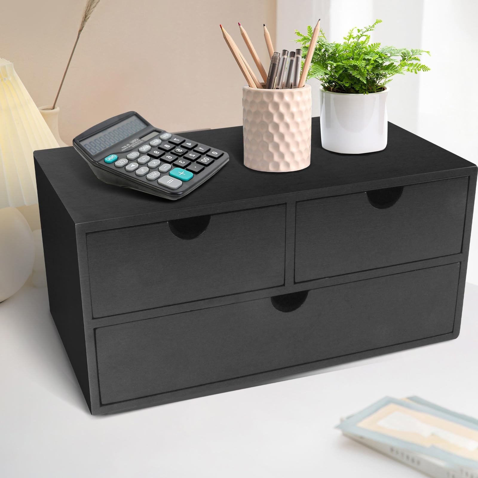 Charmewooden Bamboo Desk Organizer with 3 Drawers, Countertop Organizer with …