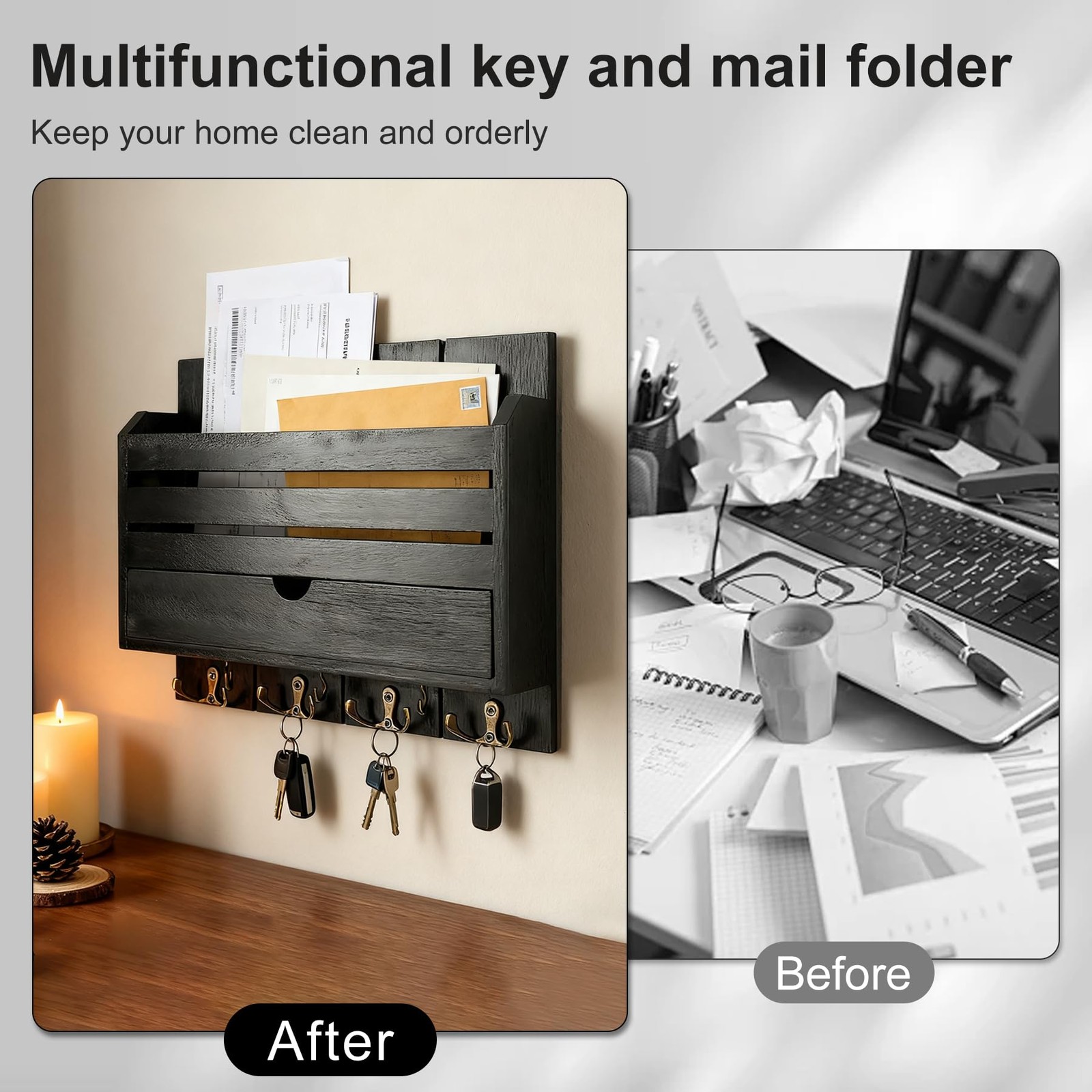 Decorative Organizer, Key and Holder for Wall,Wood Key Holder Wall Mount with…
