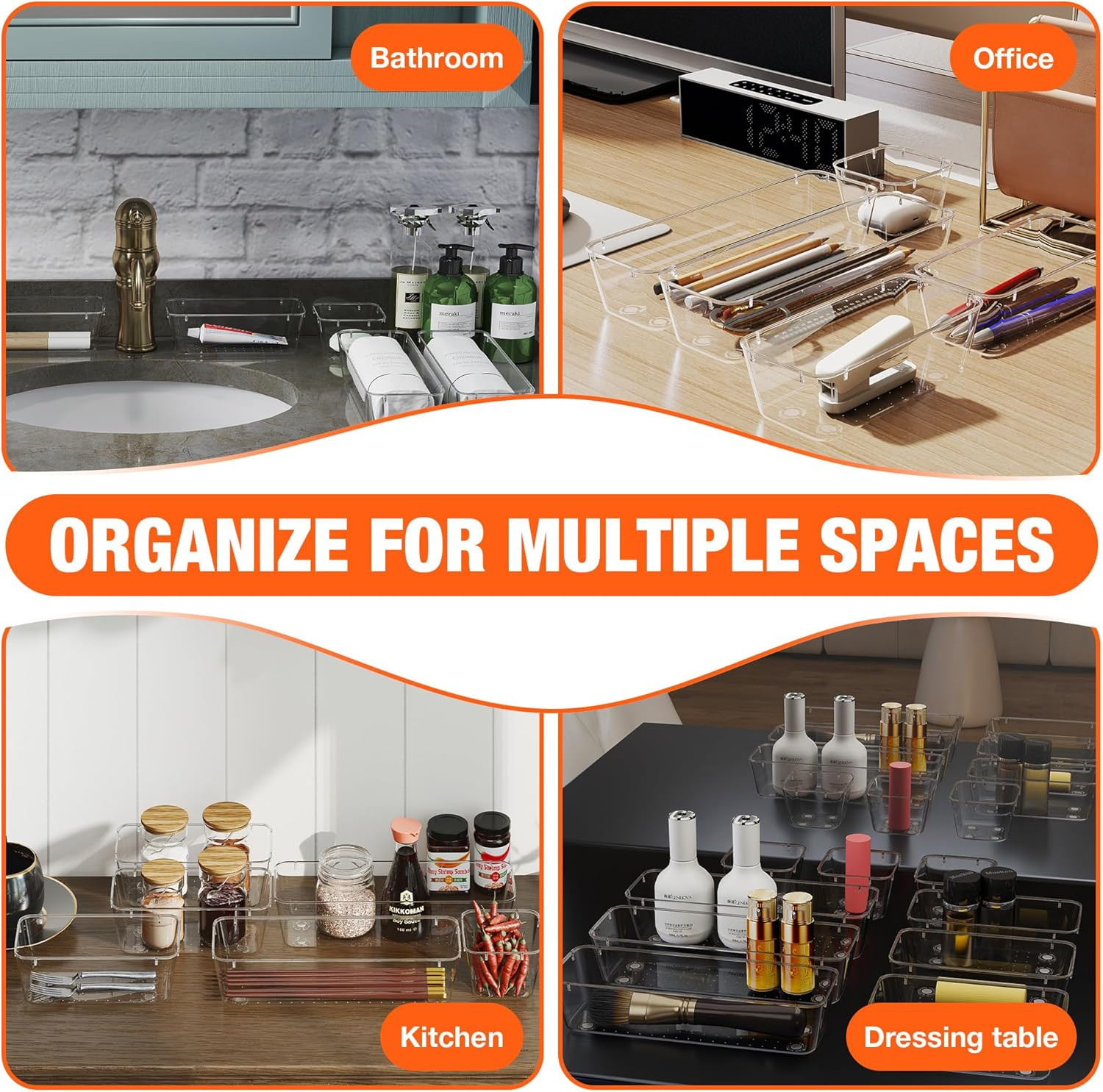 Valuemax 9-Piece Clear Plastic Drawer Organizer Set with Non-Slip Pads