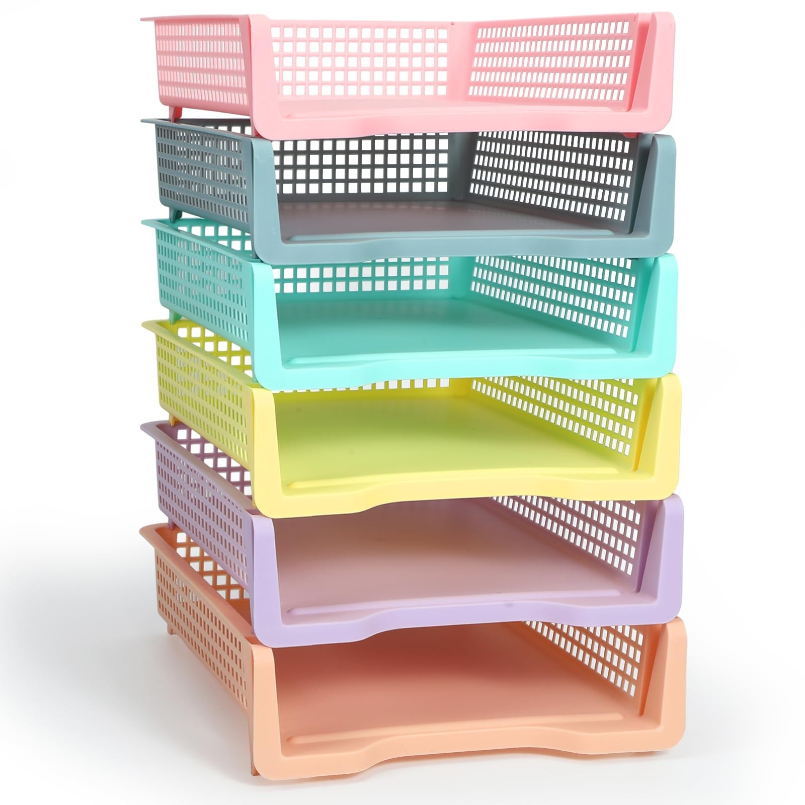 Tenceur 6 Pcs Turn in Trays Classroom, 13.3 x 9.5 x 2.7 Inches, Pastel Colors