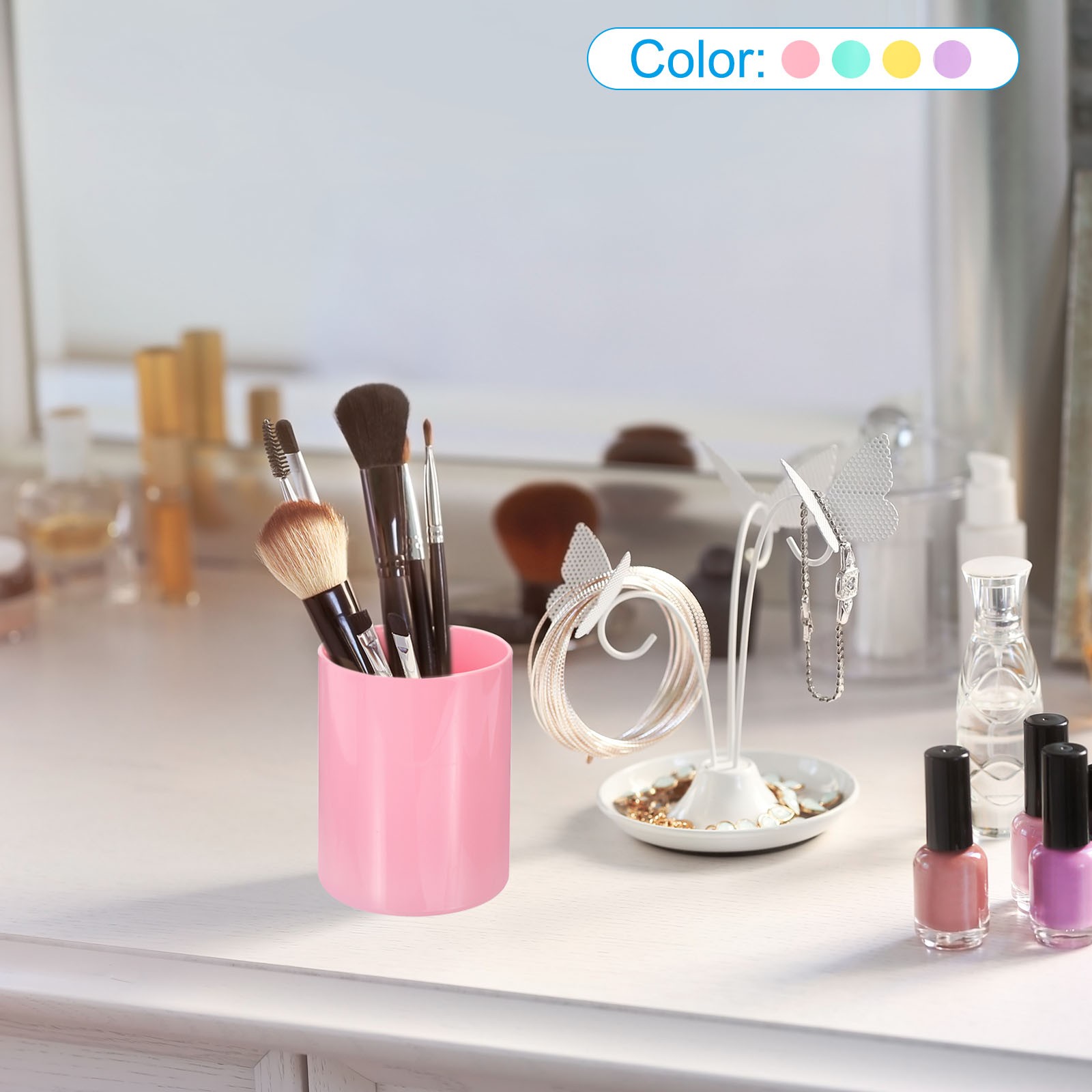 Pencil Holder Plastic Makeup Brush Holder Round Desktop Organizer Purple