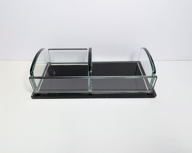 Vintage Glass Desk Organizer Set Curved Glass Mail Sorter Executive Office Decor