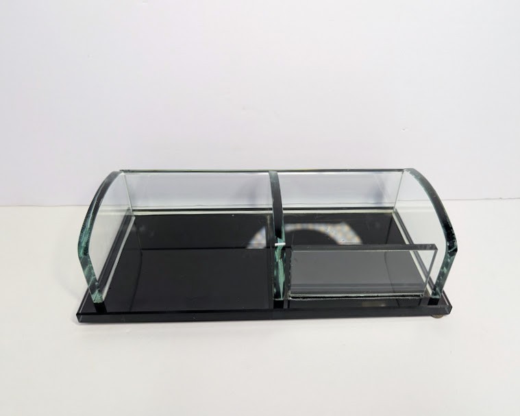 Vintage Glass Desk Organizer Set Curved Glass Mail Sorter Executive Office Decor