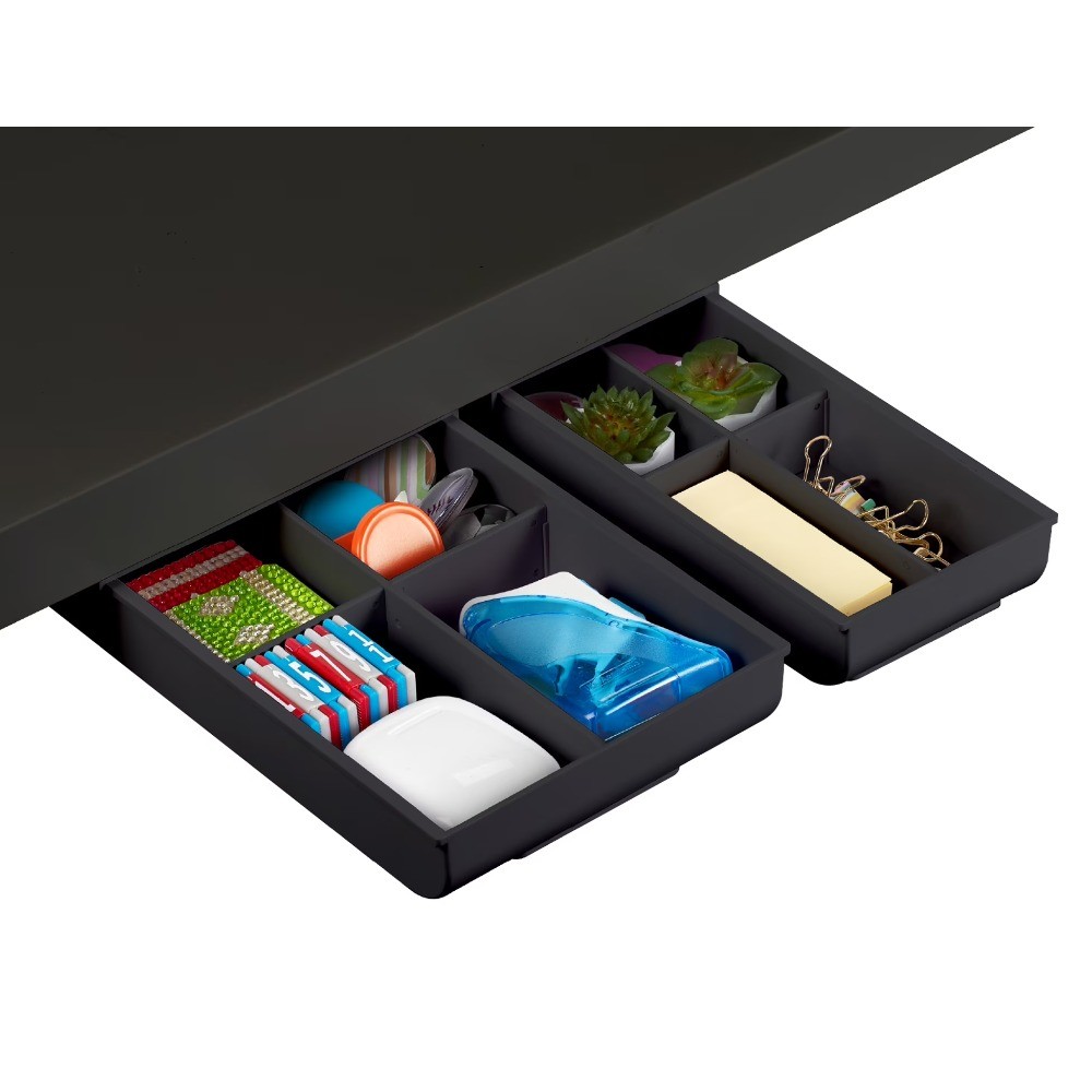 Desk Drawer for Organization, Self-Adhesive Under Desk Storage, Black, Pack of 2