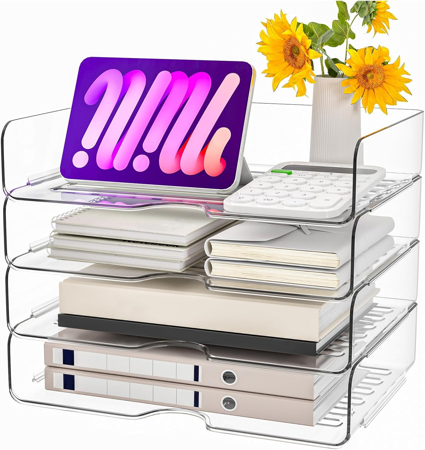 Paper Organizer Letter Tray, 4 Pack Acrylic Stackable Desk File Organizer,Versat