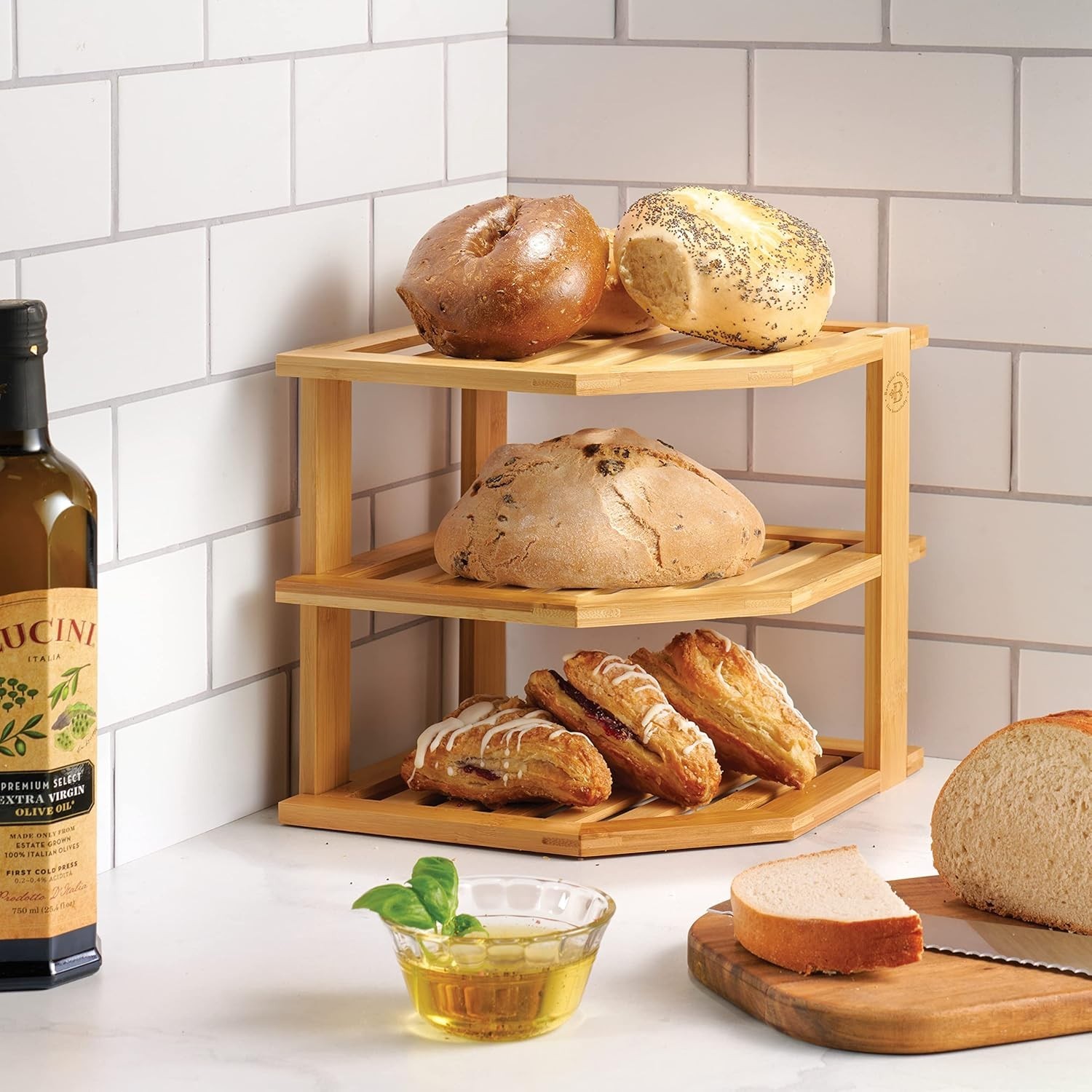 Bamboo Corner Shelf Cabinet Organizer
