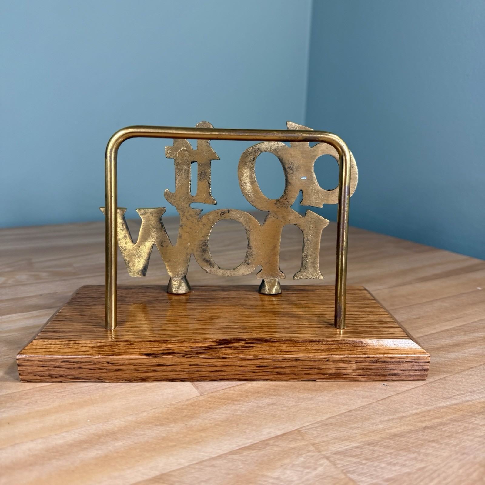 NEW 80s Retro Brass Wood Desk File Letter Holder Stand Office DO IT NOW w/ Box