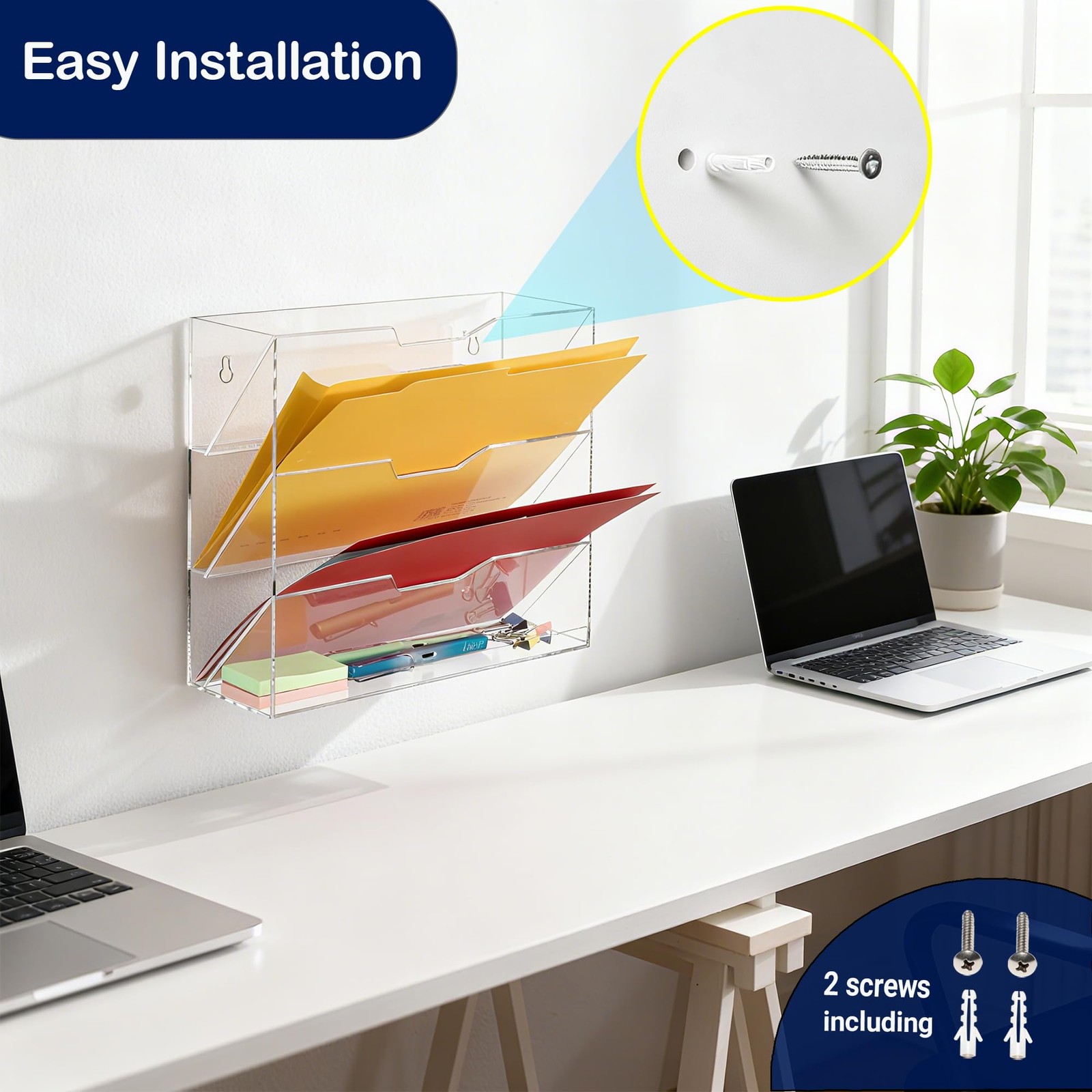 Aphbrada Hanging Wall File Organizer with 4 Pocket Tier – Acrylic Clear