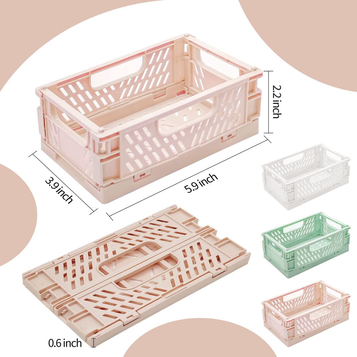 3 Pack Mini Plastic Storage Basket for Shelf Organizing,Collapsible Crate Fol…
