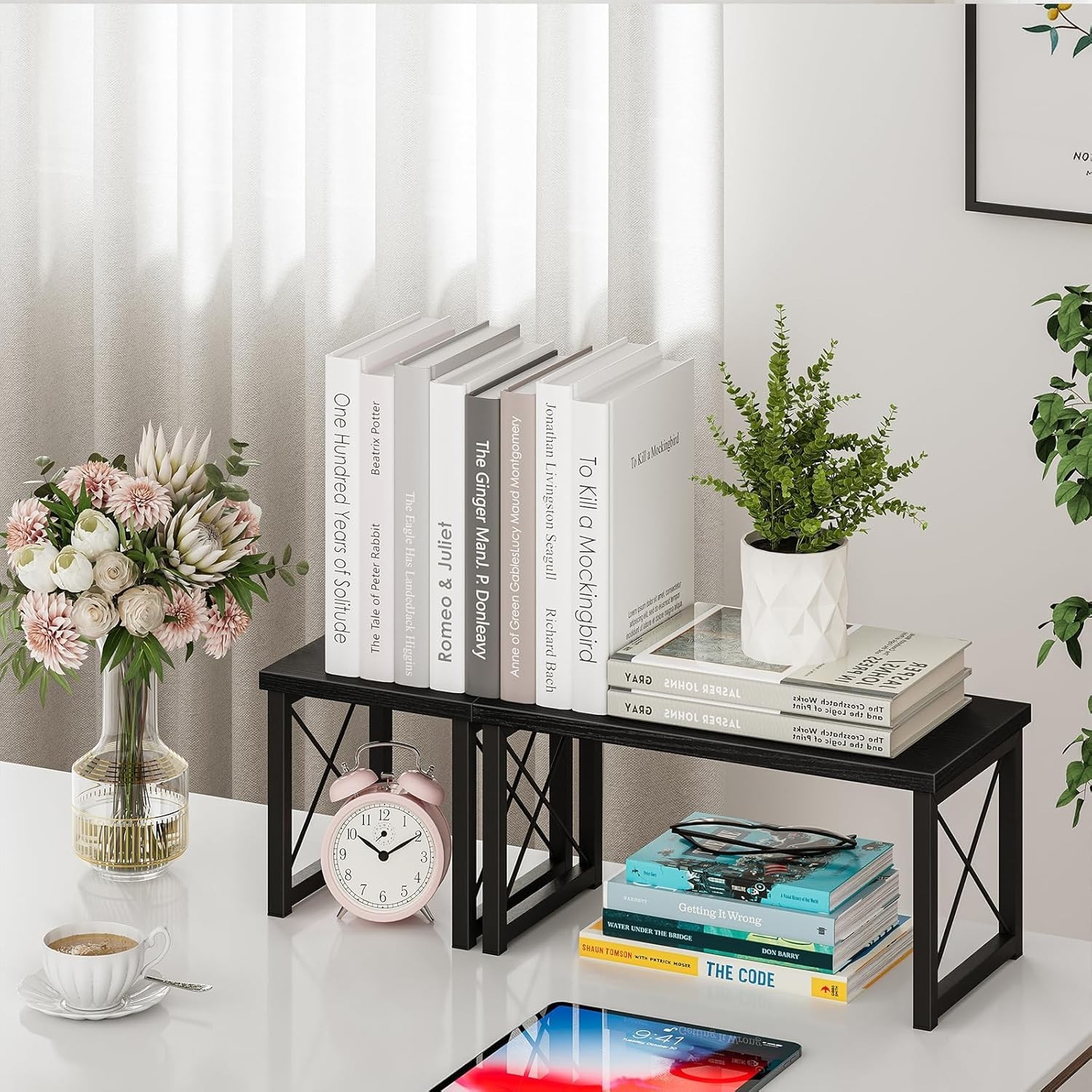 Freestanding Rustic Desk Shelf – Versatile 2 Tier Organizer for All Spaces
