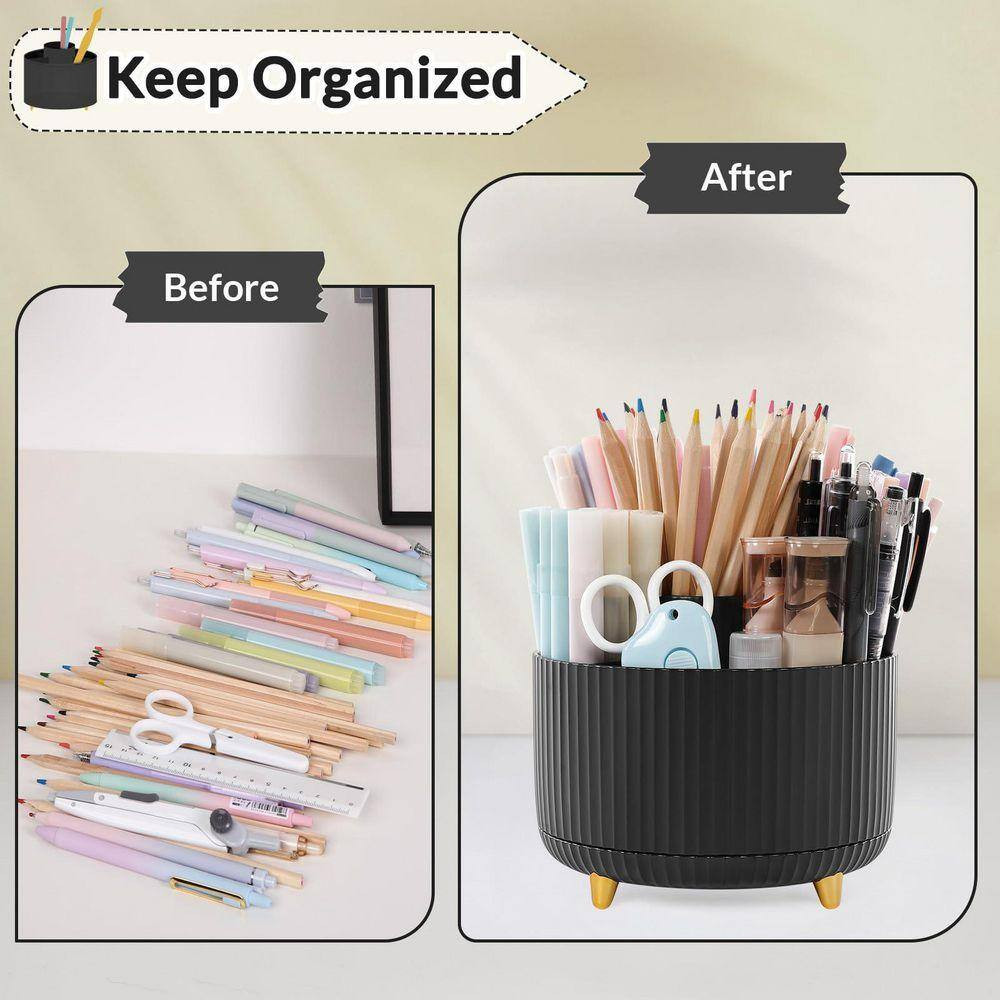 5-Slot Rotating Desk Organizer, Sturdy Plastic Pen Holder with 360° Rotation, Co