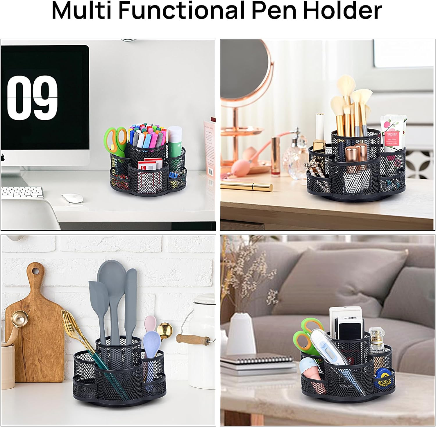 Pen Holder for Desk, 360 Rotating Pencil Holder, Cup Holder for Desk Office, Des
