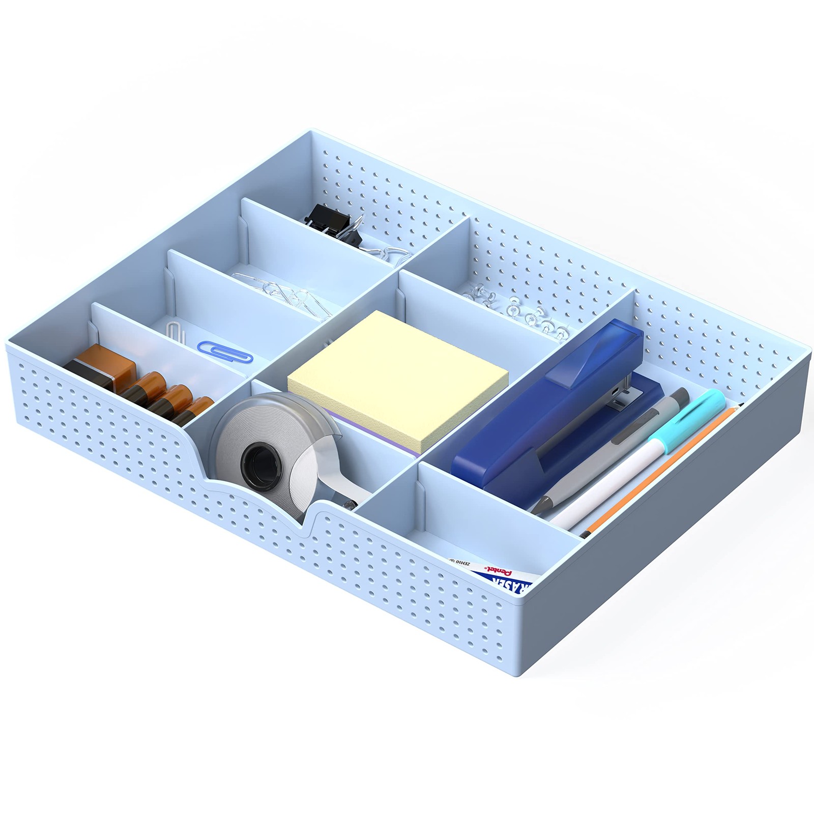 Simple Houseware Drawer Organizer Tray with 9 Adjustable 1 Pack, Blue