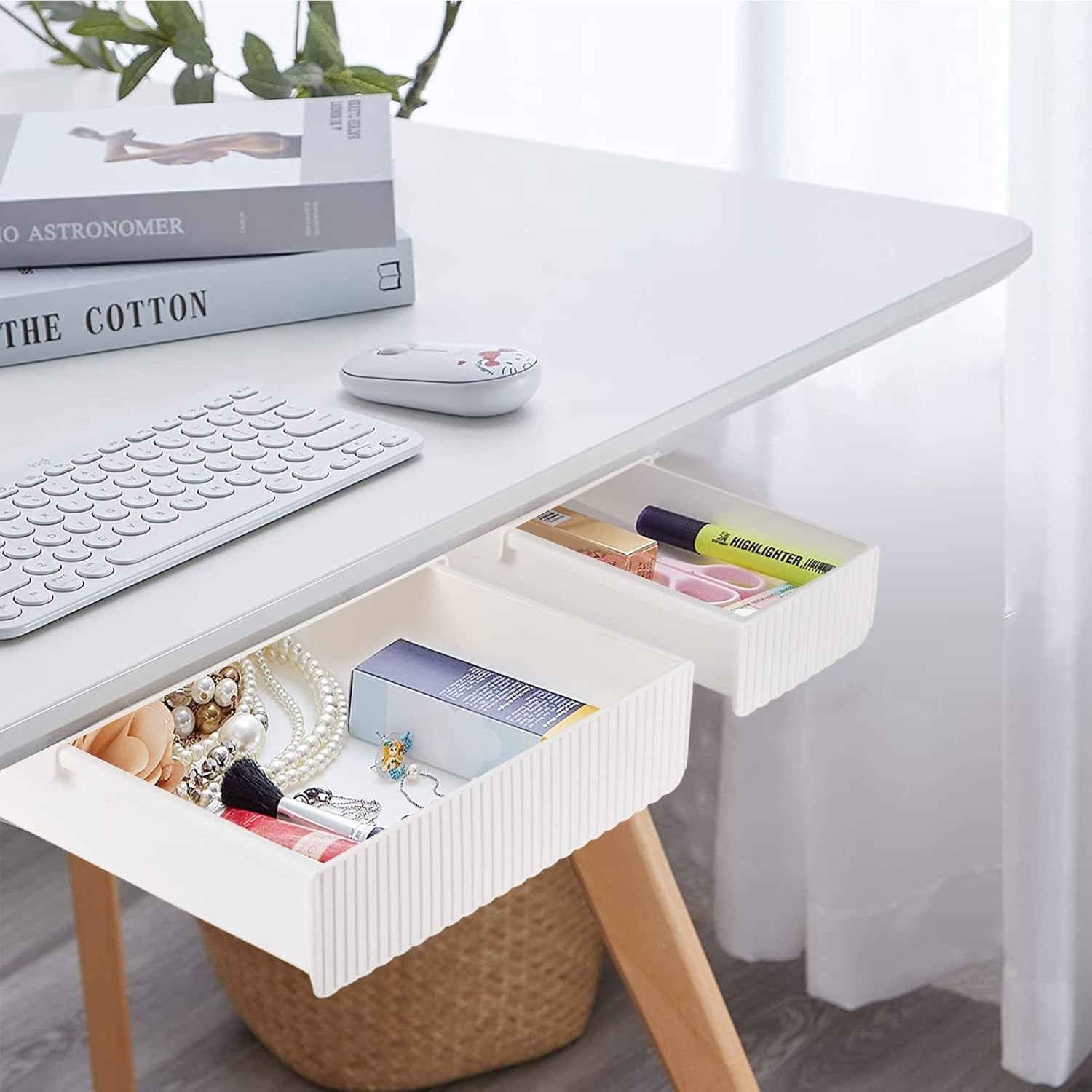 Under Desk Drawer Set – Self-Adhesive, Slide-Out, & Polished White Clean Design