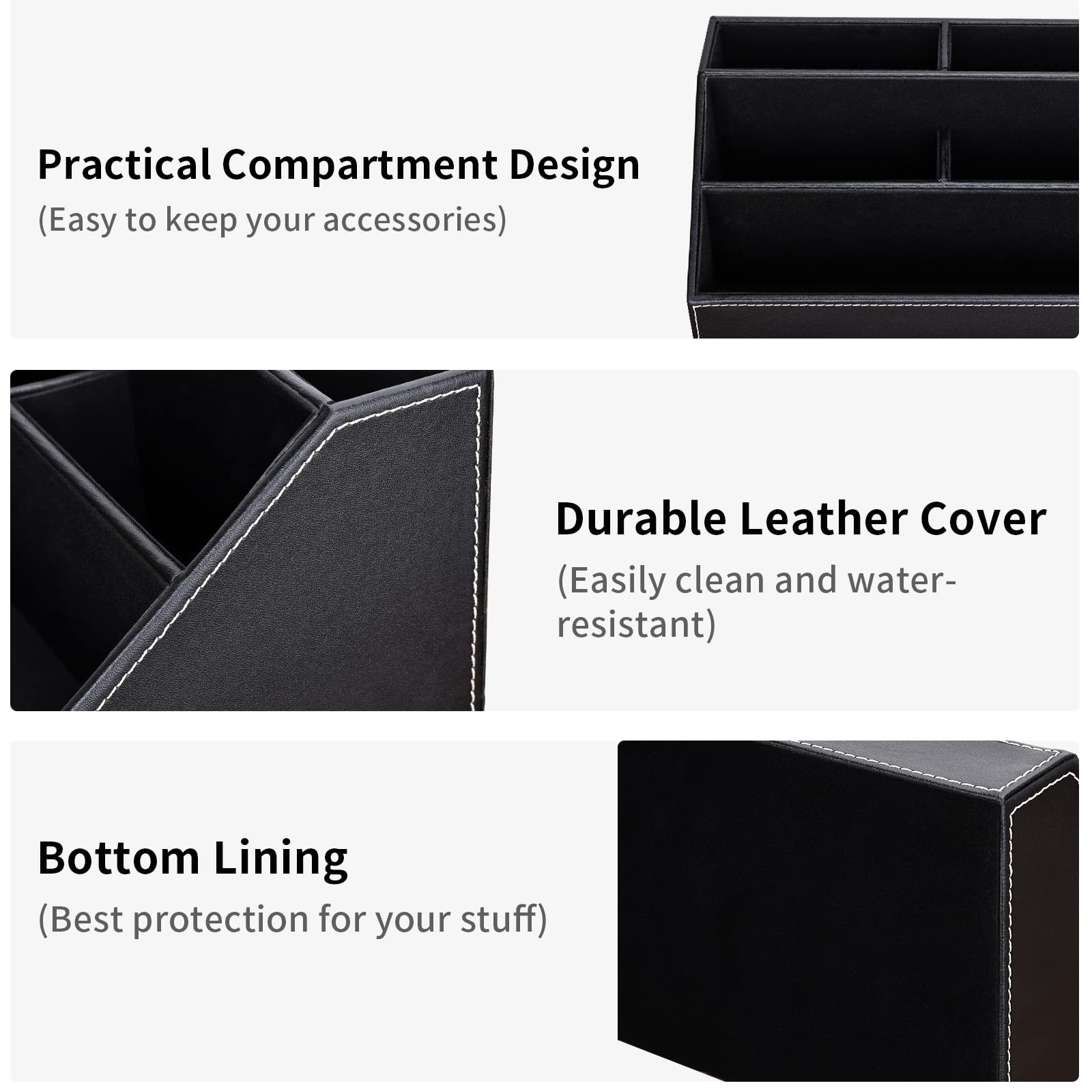 KINGFOM Pu Leather Desk Organizer with 5 9.4 x 5.3 x 4.7 inches, Black