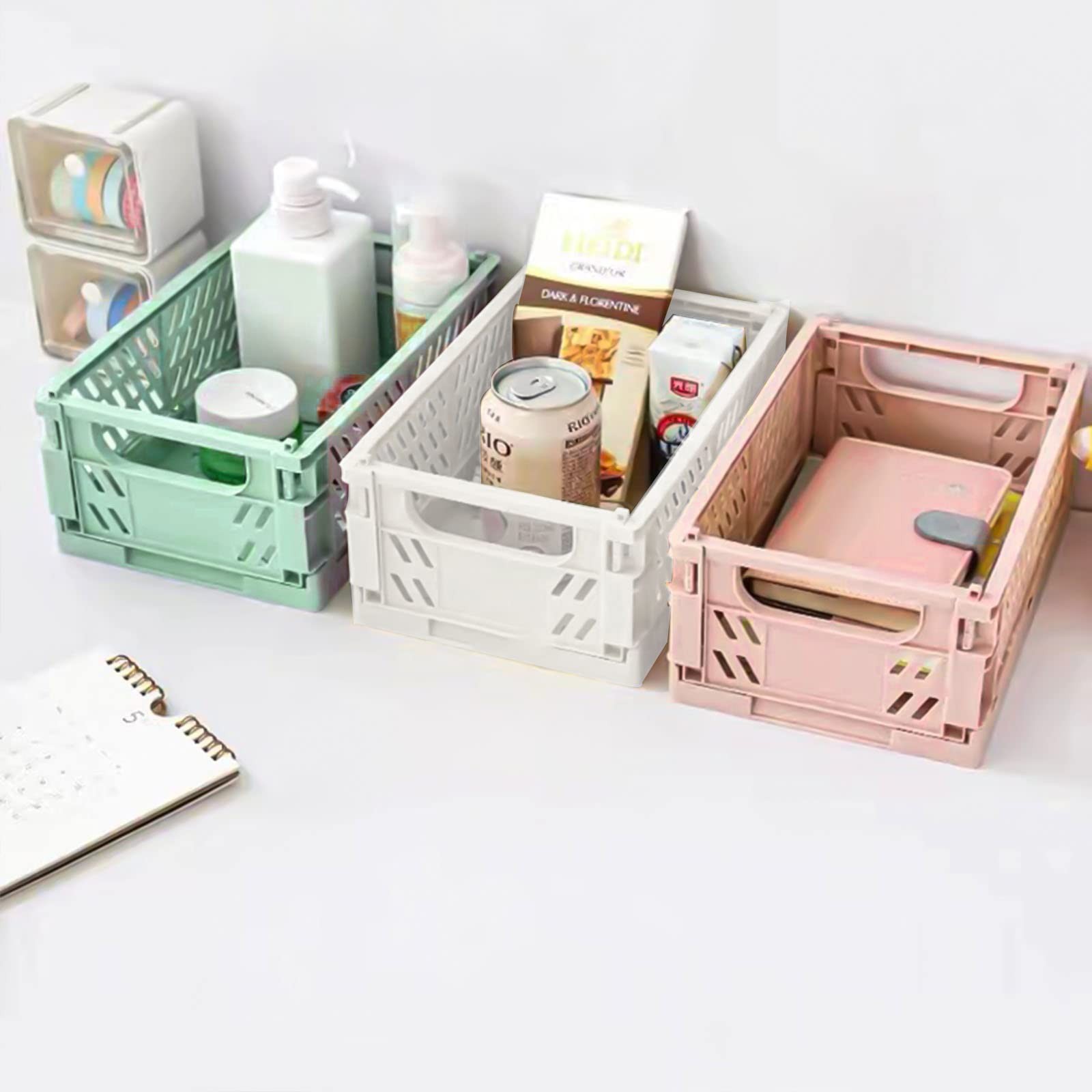 3 Pack Large Plastic Storage Basket for Shelf Organizing, 3
