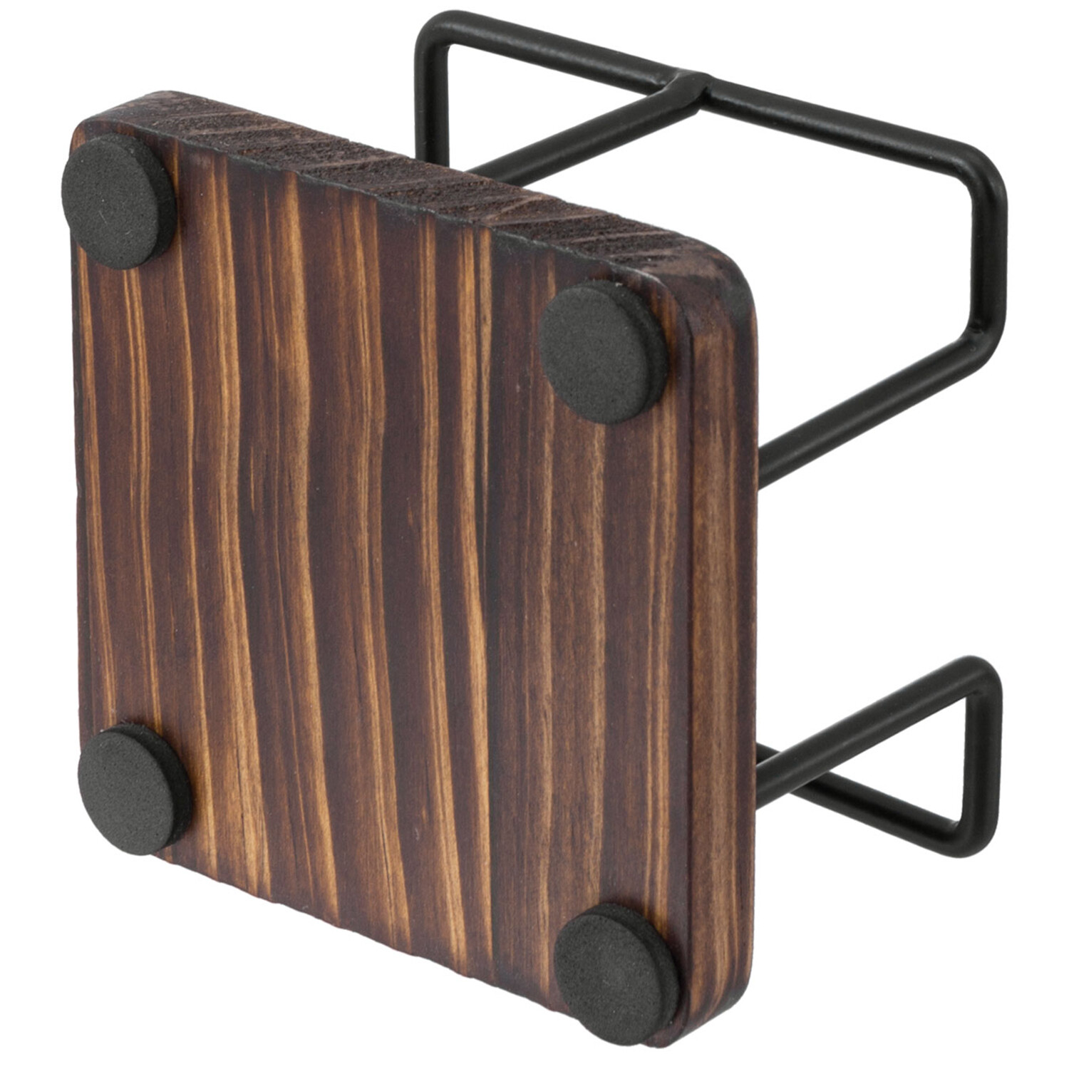 Brown Wood and Black Metal Sticky Note Cube Holder, Memo Pad Storage Dispenser