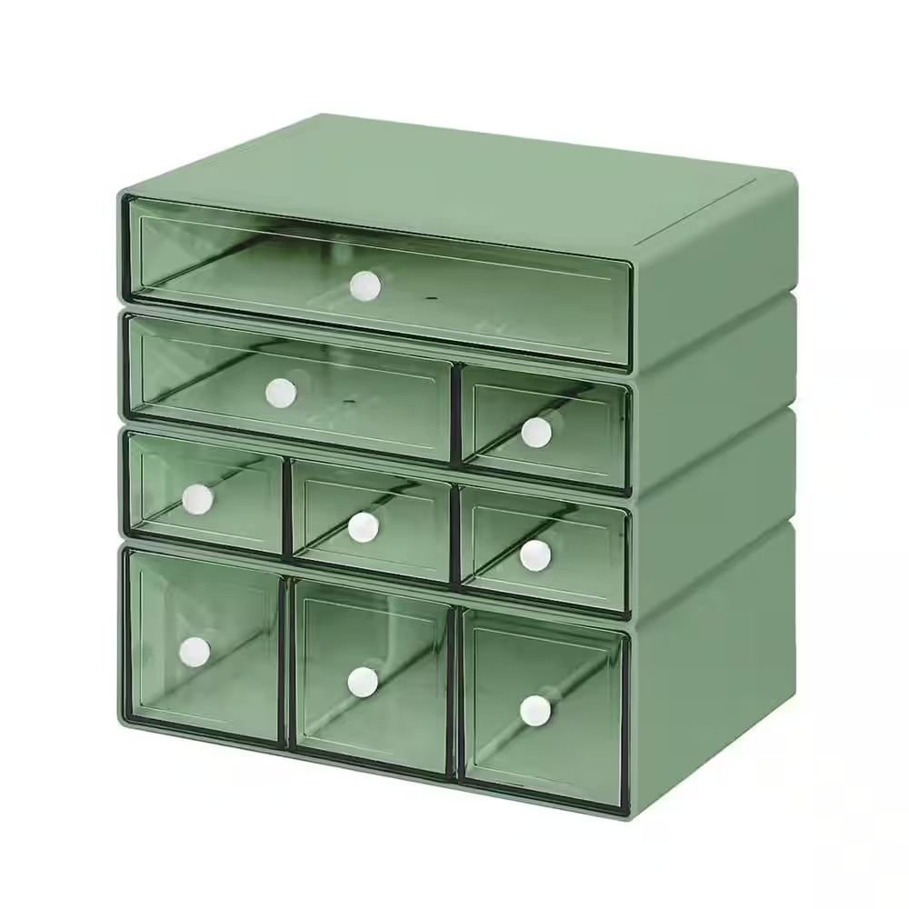 1 Pack 4-Tier Green Clear Drawer Stackable Desk Organizer Minimalist Design Offi