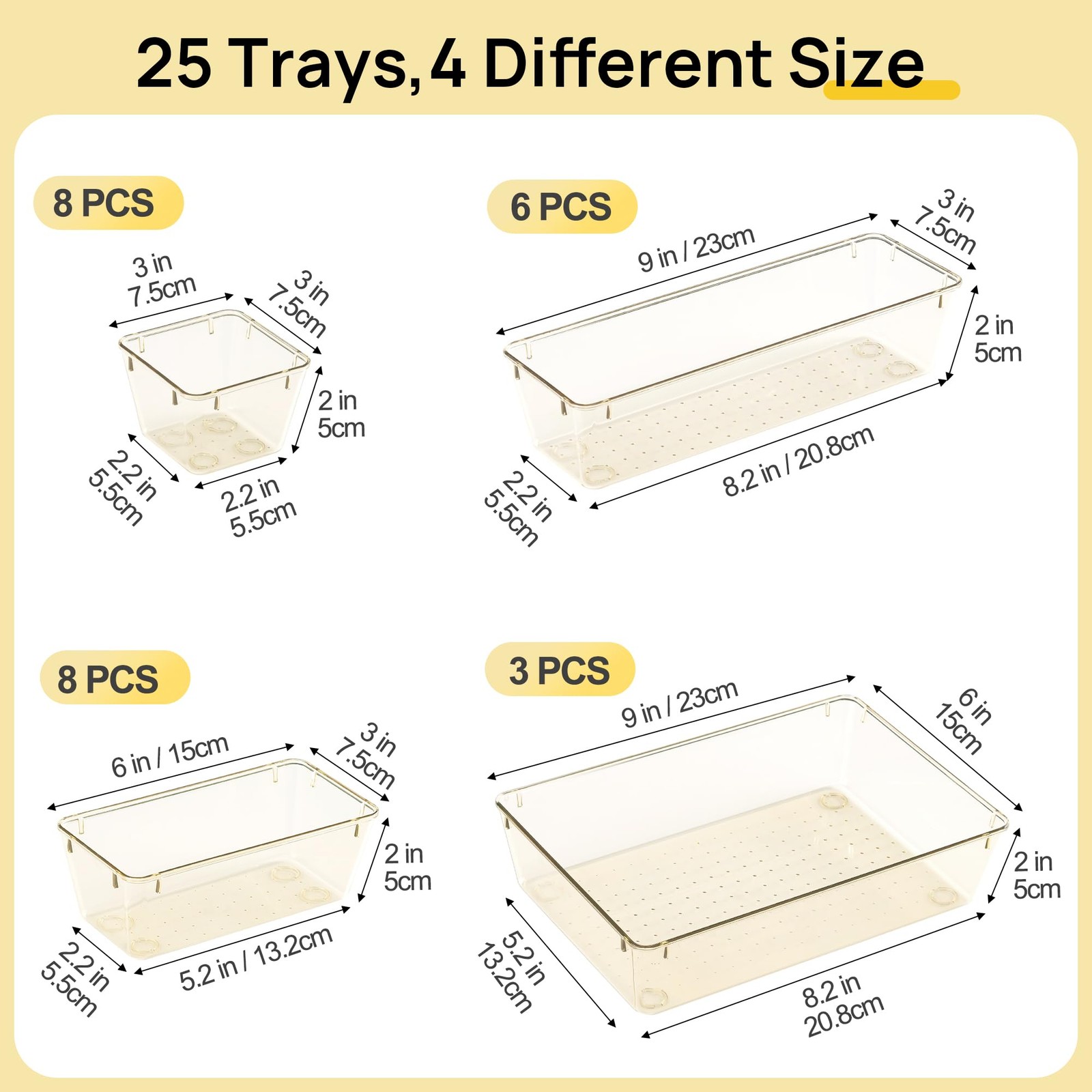 Vtopmart 25 PCS Clear Plastic Drawer 9 x 6 x 2 inches, Champagne