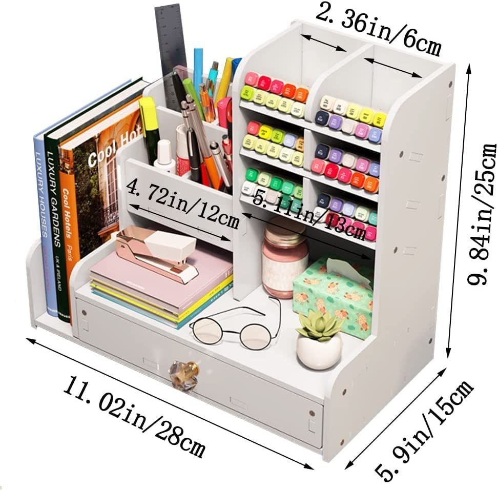 Desktop Pen Organizer Drawers 2 File Holder Art Supply Storage MultiFunctional