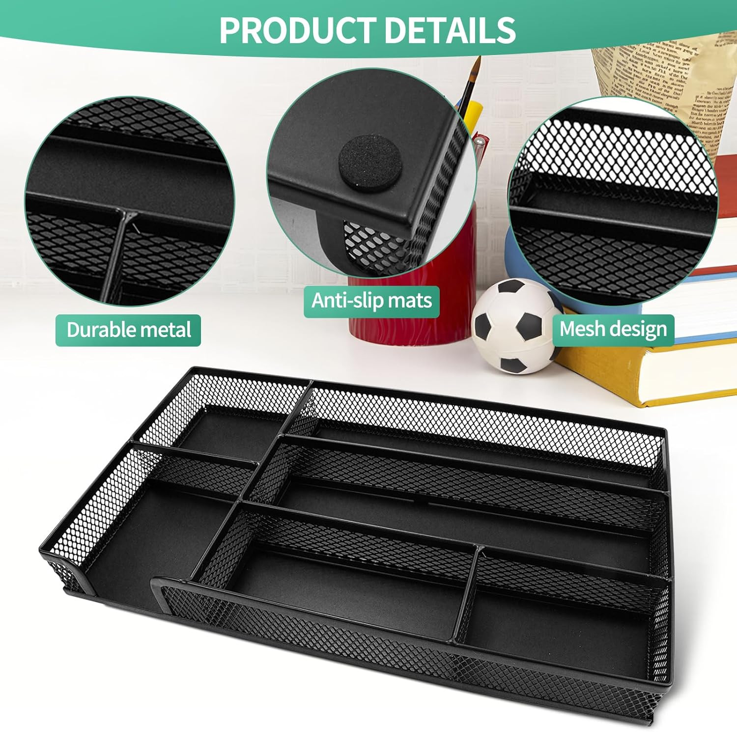 Small Metal Mesh Desk Drawer Organizer Tray for Paper, Office, Bathroom, Kitchen