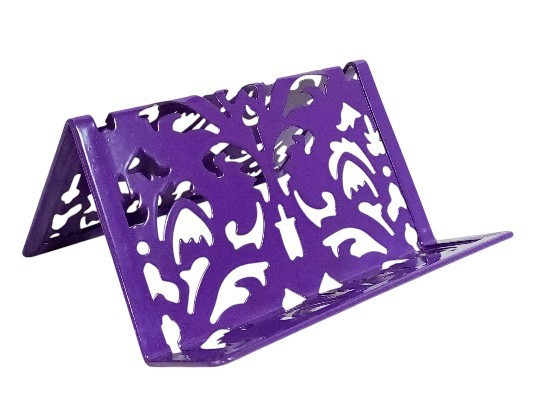Purple Desk Organizer Set – Perforated Metal Pencil Cup, Card Holder & Clip Cup