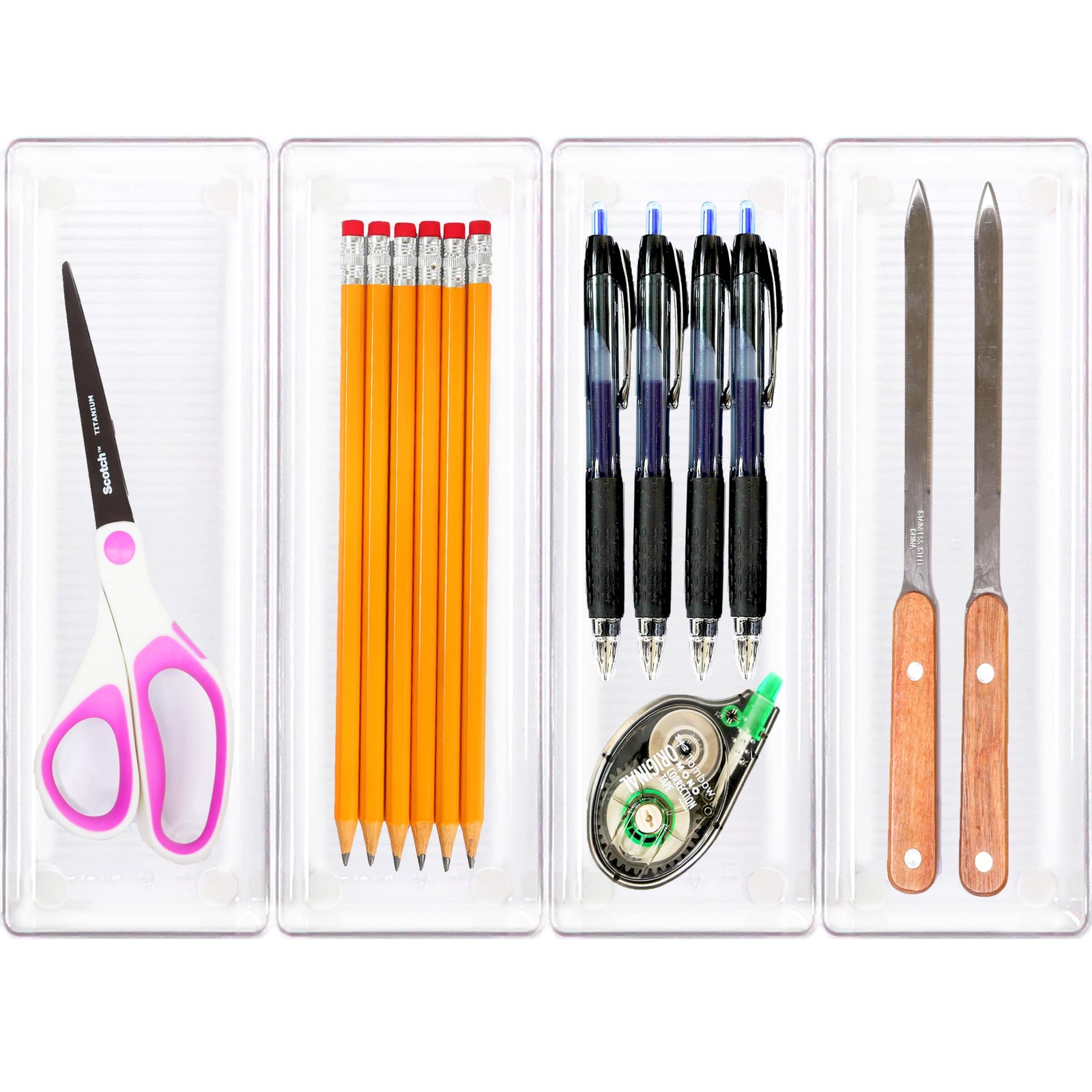Simple Houseware Clear Drawer Organizer for Office Bin Desk Large Size,
