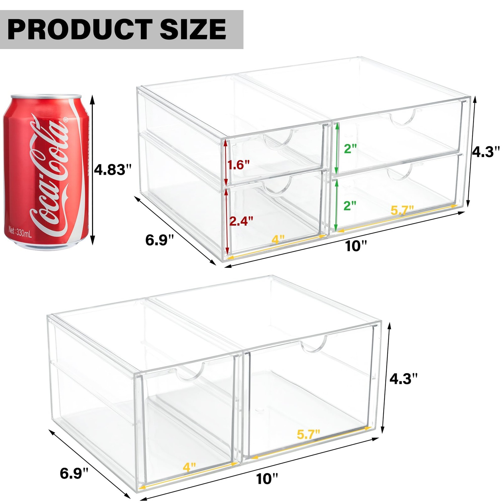 Prsildan Acrylic Makeup Organizer Clear Storage Drawer with 6 Small Drawers