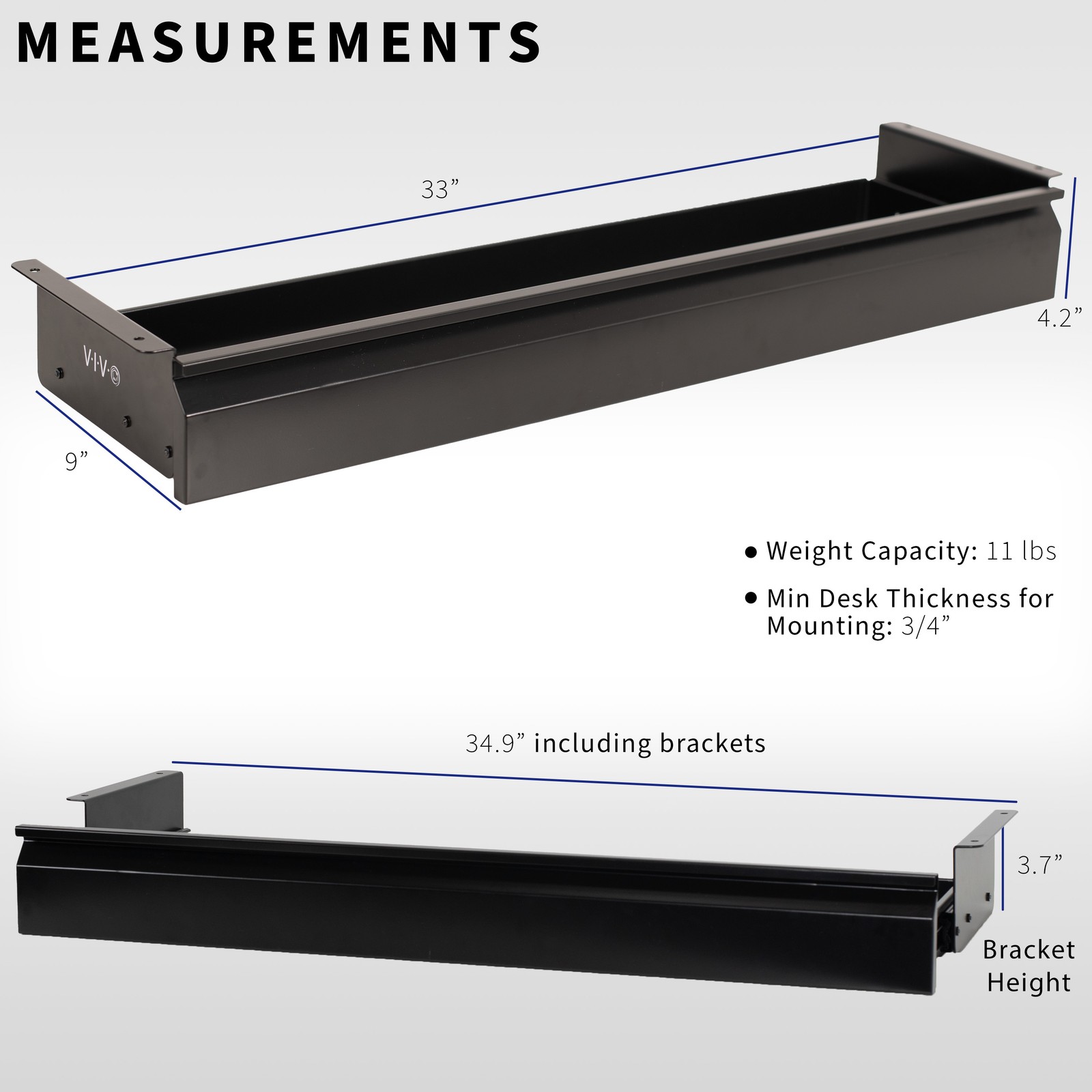 VIVO Black Space Saving 33″ Pull Out Under Desk Storage Drawer without Shell