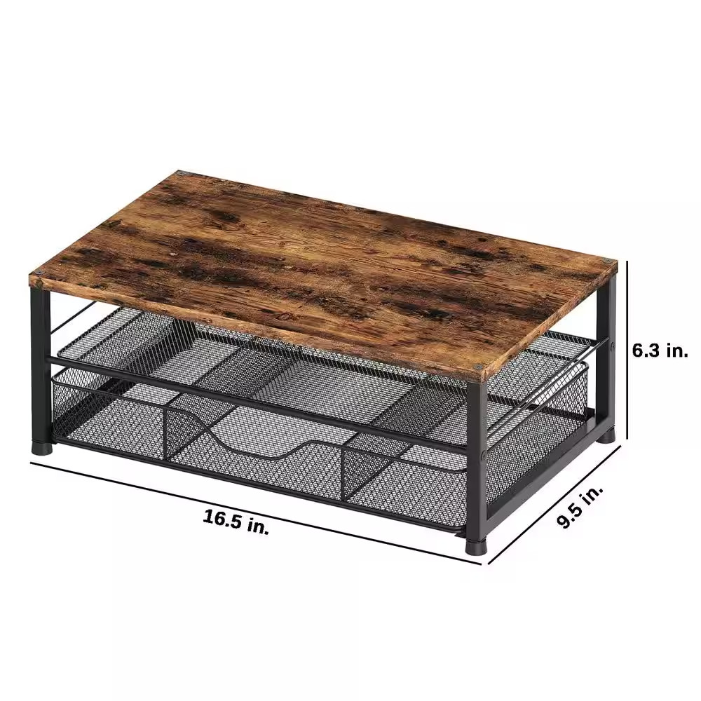 Brown 15.5 In. X 6.3 In. Metal Modern Desk Organizers with Drawer and 2 Pen Hold
