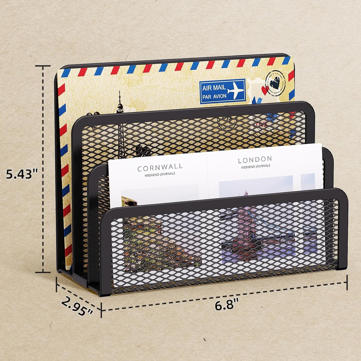 Mail Organizer for Desk, 3-Slot Mesh Metal Mail Holder countertop, Letter Holder