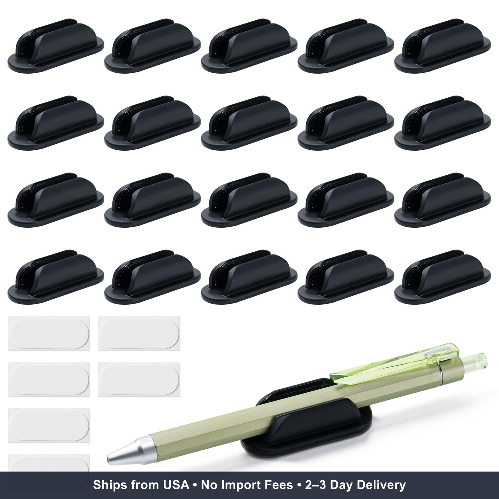 20 Pack Adhesive Pencil Holders for Desk,Silicone Flexible Pen Holder for Wall,
