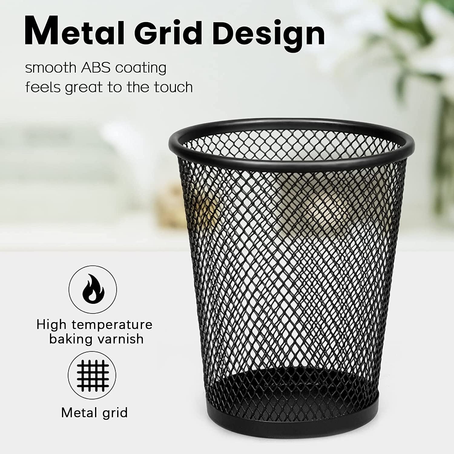 Mesh Pencil Holder for Desk 6 Pack, Metal Pen Cup Black | Pen Holder for Desk, D