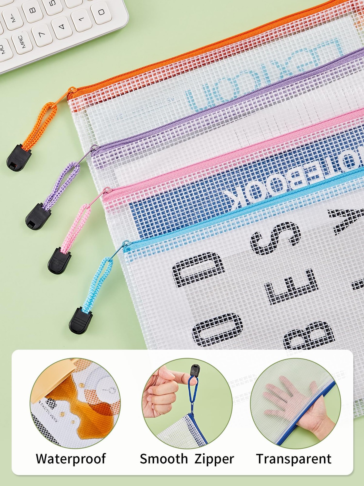 20 Pack 10 Colors Zipper Mesh Document Pouch, 6×9 Inch/A5, Plastic Water-Resi…
