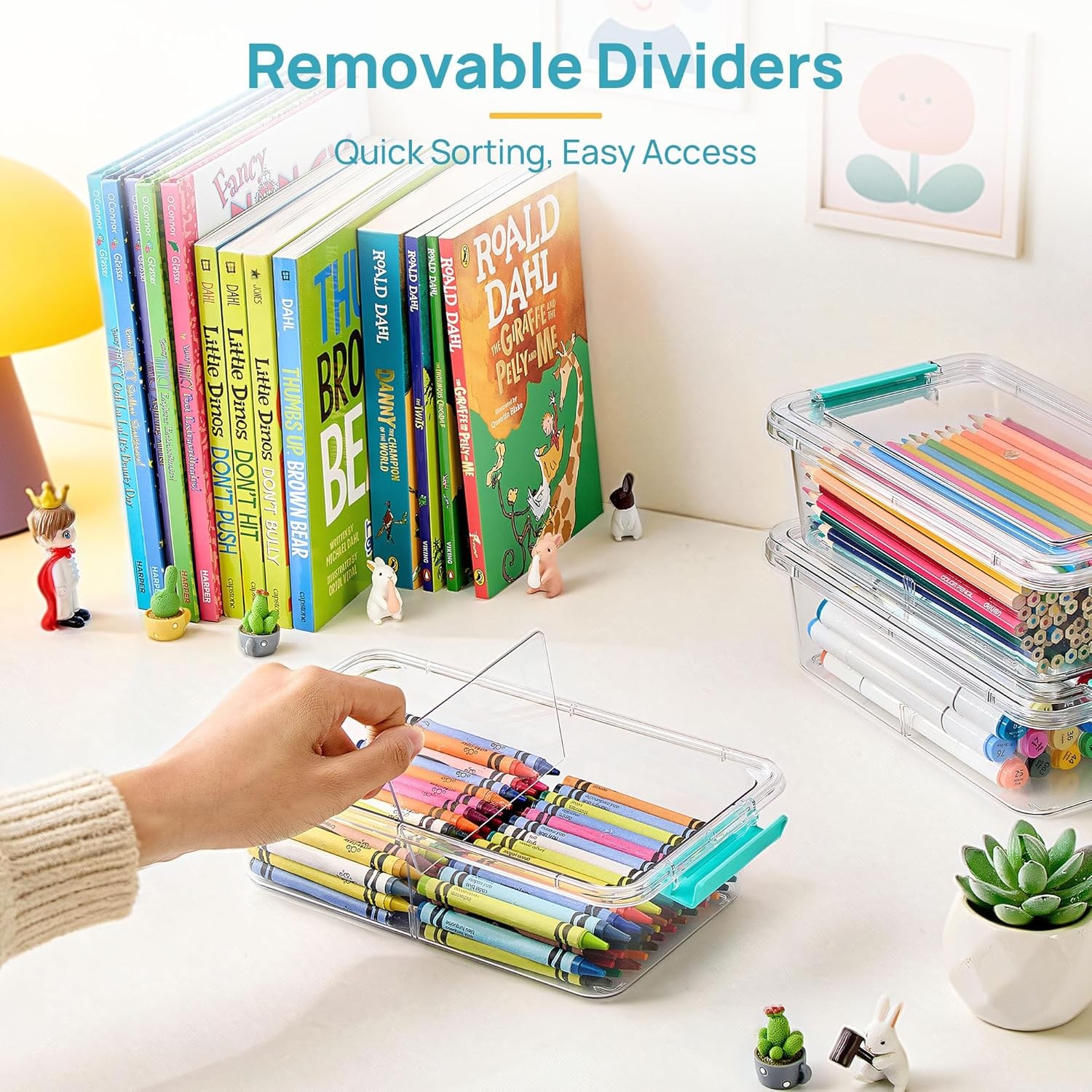 8 Pack 1.5Qt Clear Pencil Box W/ Removable Divider Plastic Pencil Case Crayon