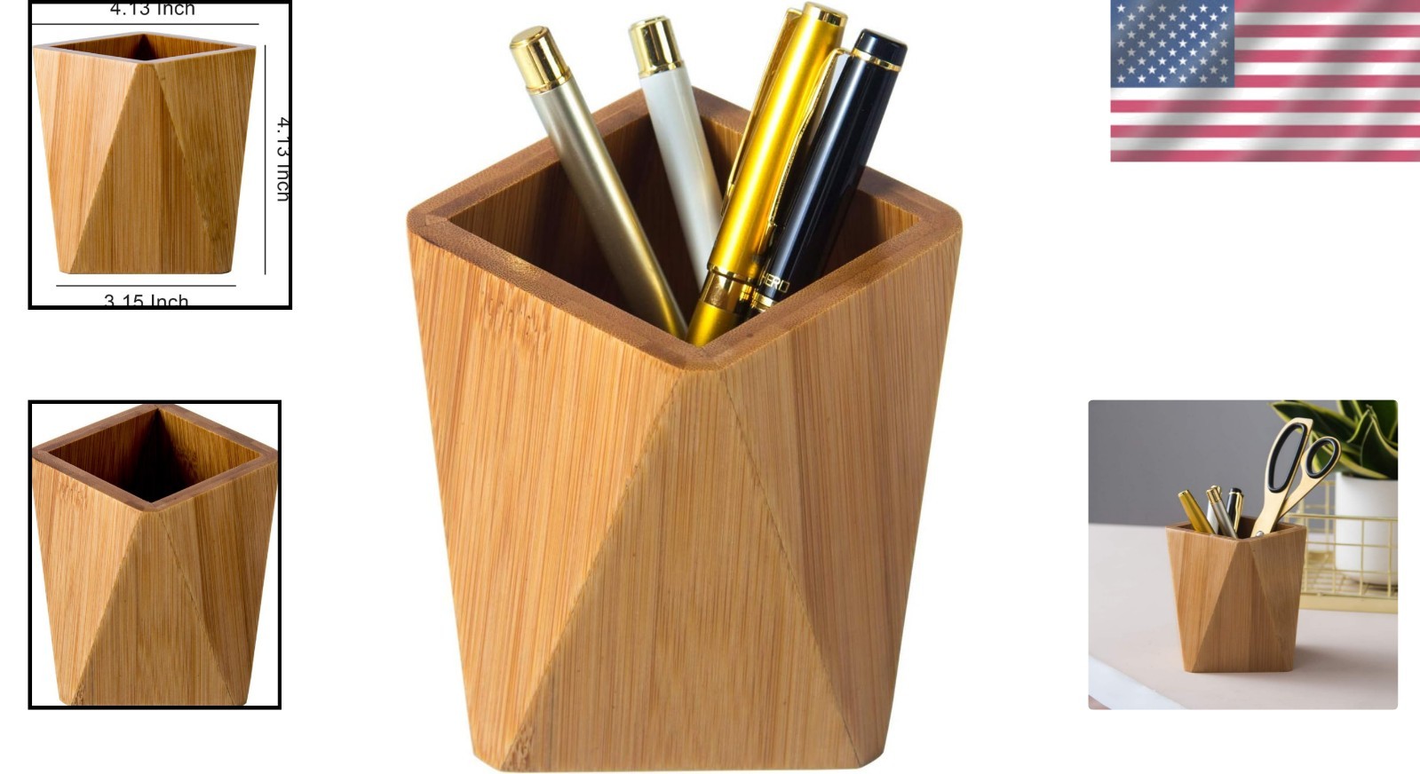 Cute Geometric Bamboo Pencil Cup – Multipurpose Makeup Brush and Desk Organizer