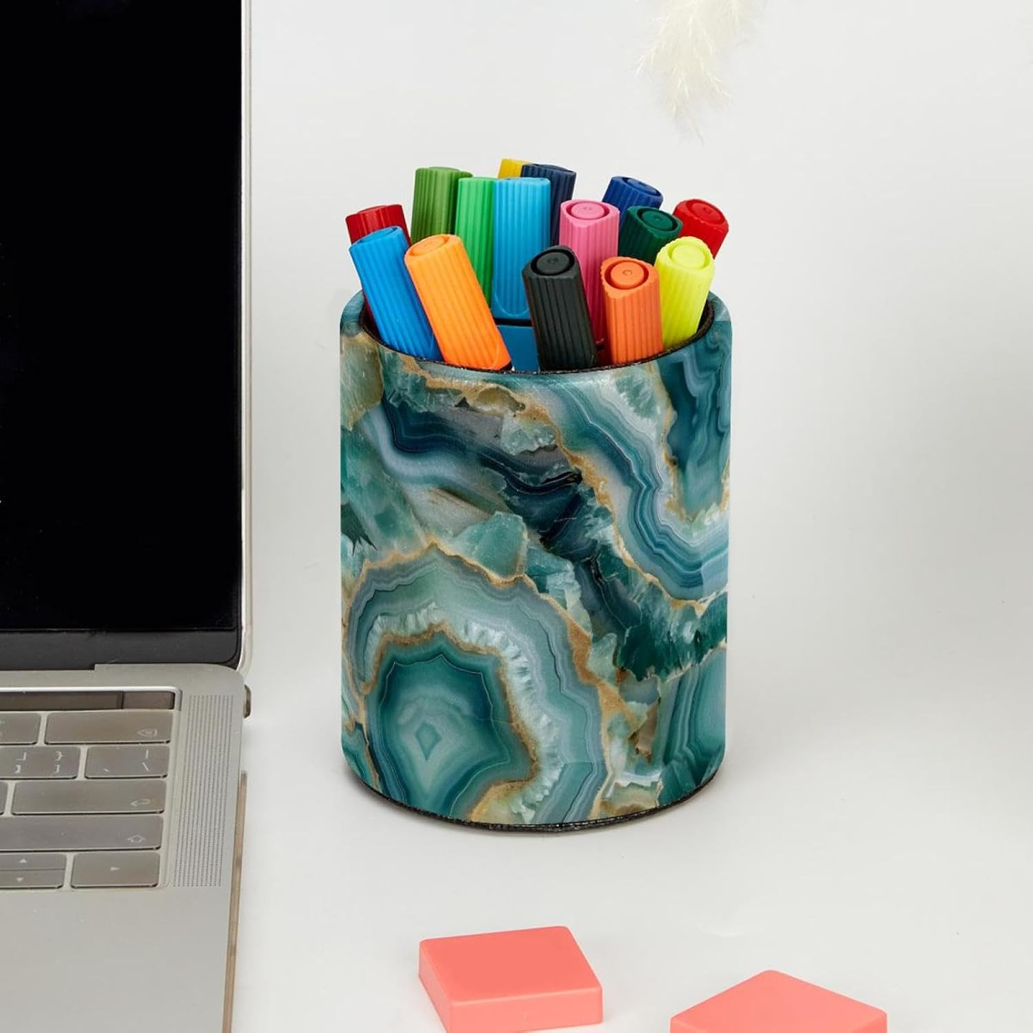 Pencil Holder for Desk, Teal Agate Pen Holder Organizer, Large Capacity Pen Hold