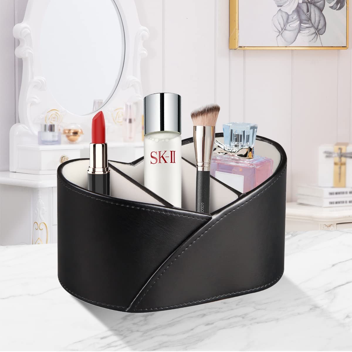 Remote Control Holder for Table, Leather TV Remotes Caddy 3 Grid Desk Organiz…
